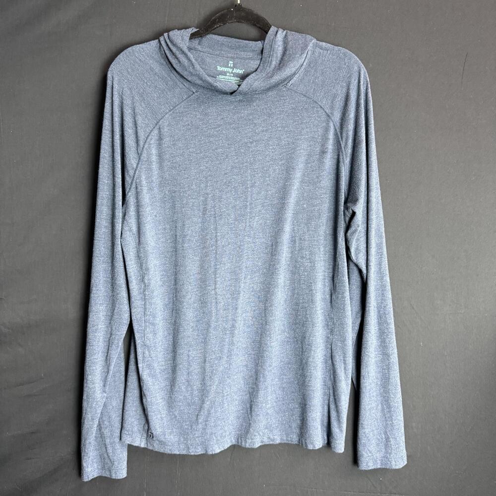 Tommy John Shirt Mens Medium Blue Long Sleeve Hooded Soft Stretch Tagless Tee